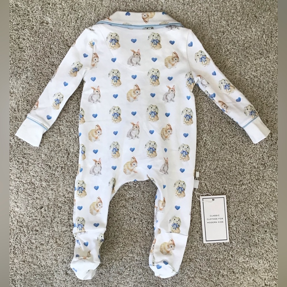 PAPER CAPE Classic Pajama Footie, Bunny & Heart Print | Size 0-3M 🐇💙 - Picture 2 of 9
